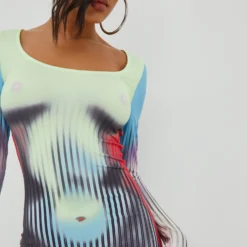EGO Long Sleeve Scoop Neck Body Heat Printed Mini Bodycon Dress In Multi Print -The Perla Dress Sales Store needs sq 01 11 22 july19891 copy 2 scaled